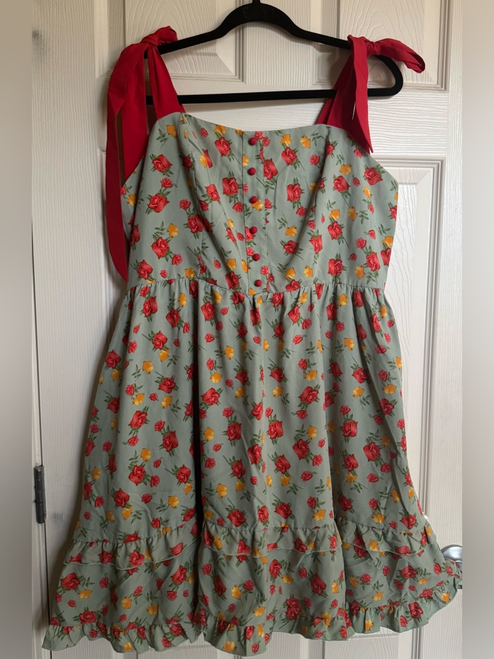 NWOT Mini Dress in Sage with Red & Yellow Floral Print, Summer Dress, Size 2X
